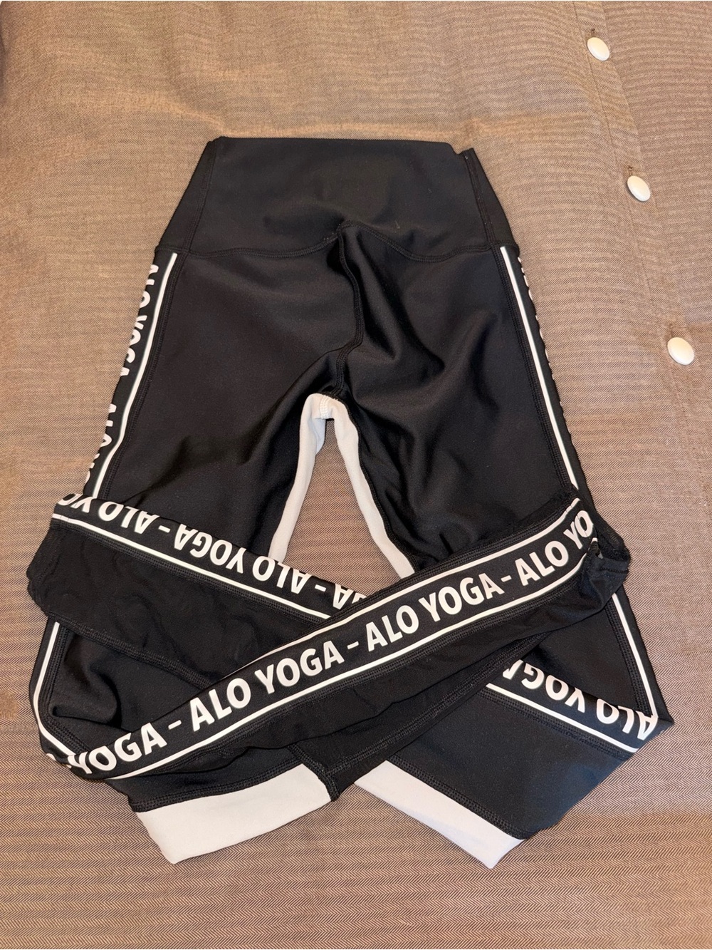 ALO Yoga Kids Black Leggings with White Logo Trim
